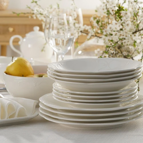 Porcelana Villa Italia -WHITE PRINCESS  - Serwis obiadowo kawowy  na 12 os.