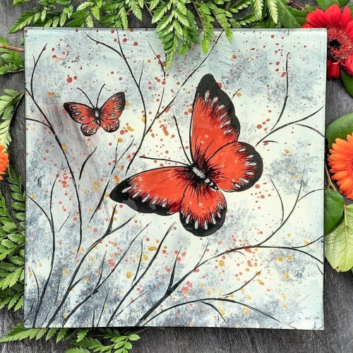 Villa Italia - PAPILON - Talerz do ciasta szklany kwadratowy 28x28 cm