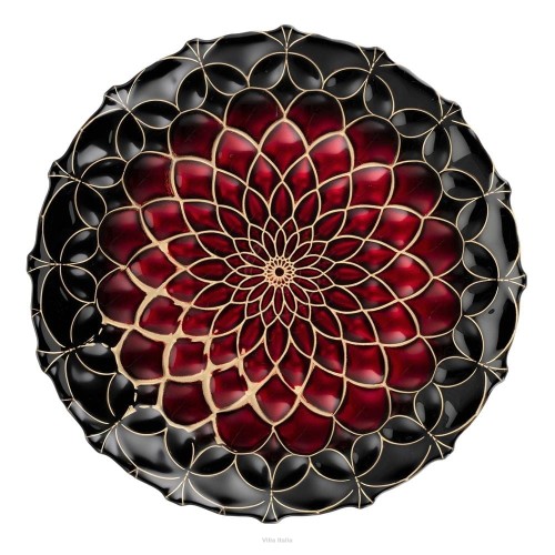 Villa Italia - Robusta czarno-czerwony talerz do ciasta 28 cm