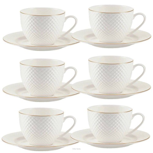 Porcelana Villa Italia - Bari Gold - Komplet 6 filiżanek do kawy lub herbaty porcelanowych 250 ml